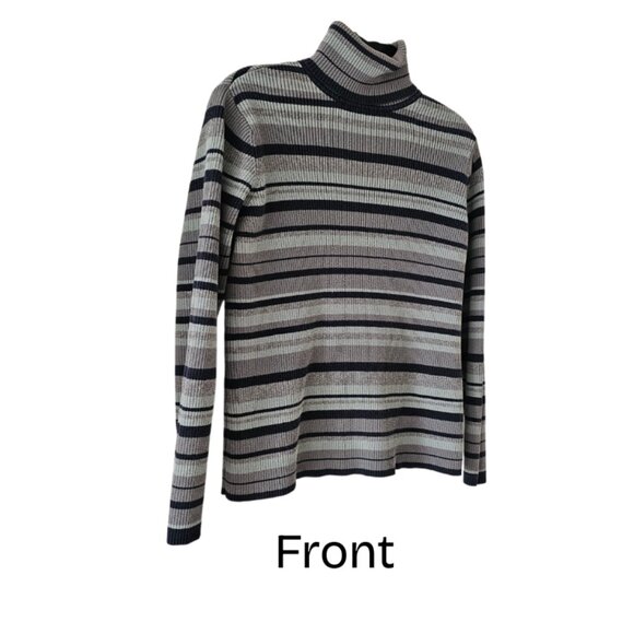 Petite Sophisticate LS Striped Ribbed Turtleneck Top | GUC | MP | Blue Gray - Picture 3 of 14